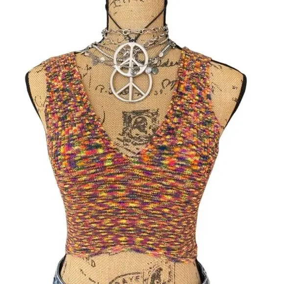 CIDER knitted crop top stretchy ribbed sleeveless sweater v-neck small - Picture 8 of 8